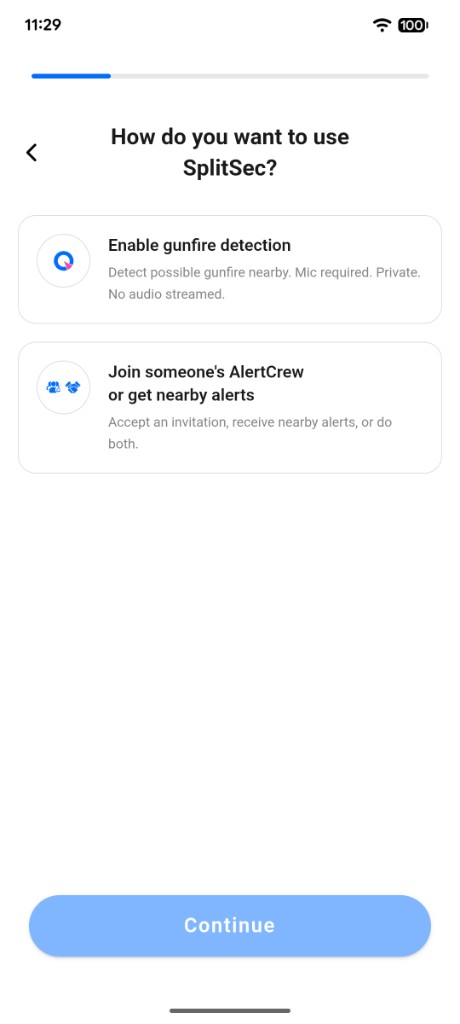 SplitSec setup screen asking how you want to use the app